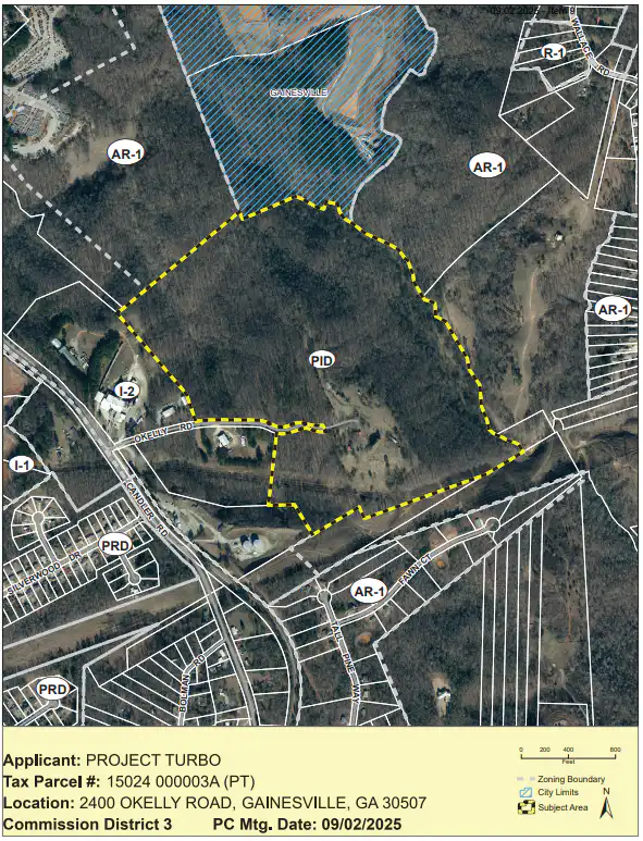 District 3: 2400 O'Kelly Road 1 District 3: 2400 Okelly Road Map; (A) Rezone from Planned Industrial Development (PID) to Light Industrial (IͲ1) and (B) Special Use as a Data Center