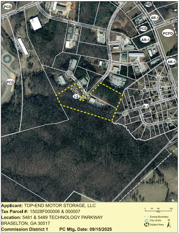 District 1: 5481 & 5489 Technology Parkway to amend conditions for a storage lot and tractor trailer parking.