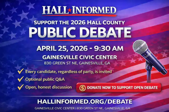 Feature Image for the 2026 Hall County Public Debate hosted by Hall Informed