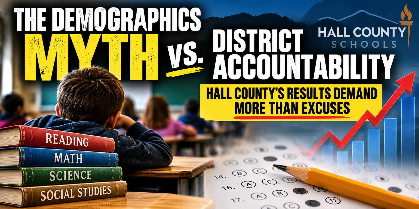Hall County Schools district accountability feature image examining demographics, Georgia Milestones scores and academic performance.